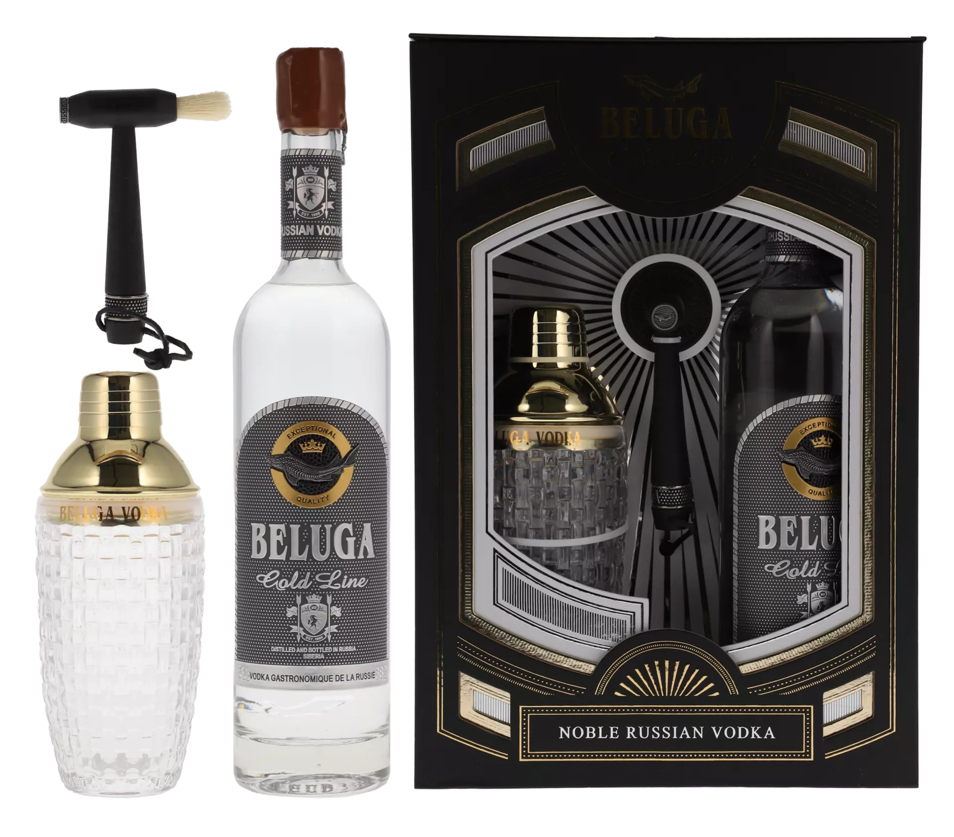 Beluga Gold Line Lederbox mit Shaker Noble Russian Vodka 40° 70cl